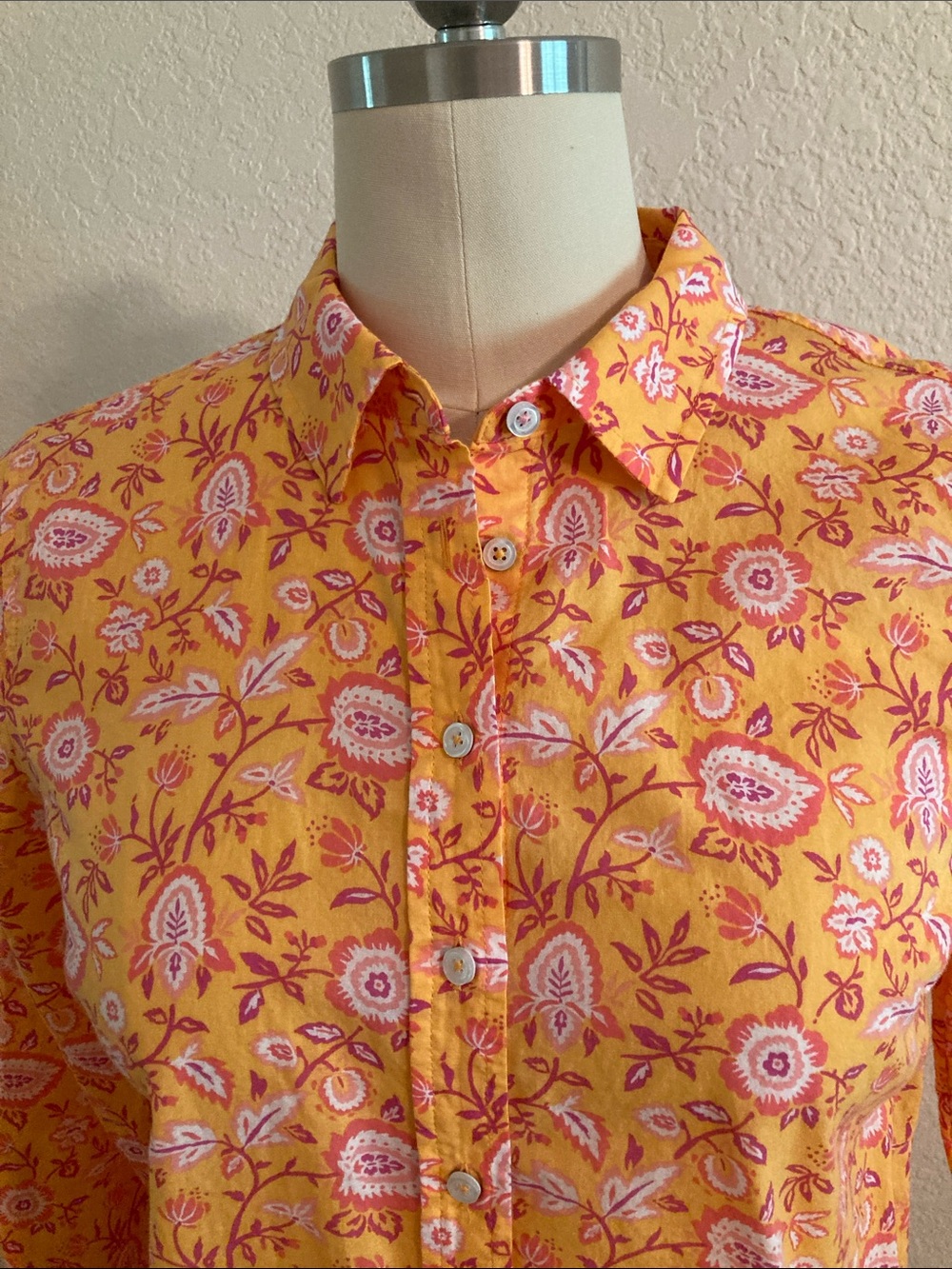Talbots Women's Orange/Peach Floral Button-Up Shirt